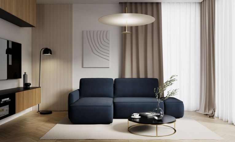 Divano Letto con Penisola blu Contenitore Reclinabile 229x148 cm, Cuscini Sfoderabili - Rezzo