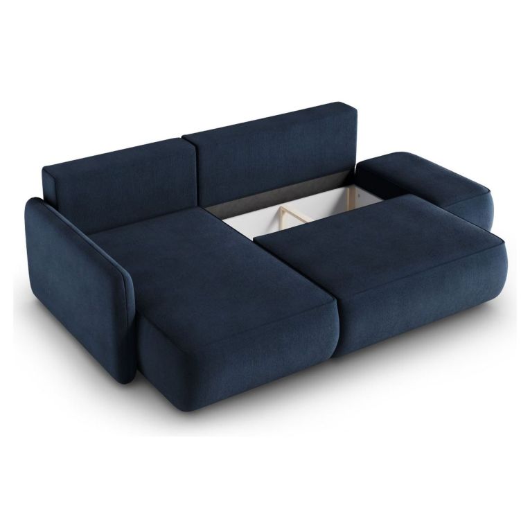 Divano Letto con Penisola blu Contenitore Reclinabile 229x148 cm, Cuscini Sfoderabili - Rezzo