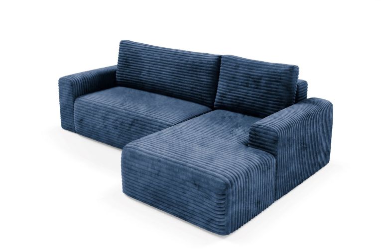 Divano Letto con Penisola blu Contenitore Reclinabile 268x163 cm, Cuscini Sfoderabili - Folgarida