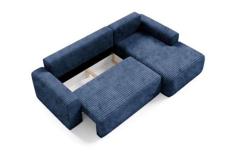 Divano Letto con Penisola blu Contenitore Reclinabile 268x163 cm, Cuscini Sfoderabili - Folgarida
