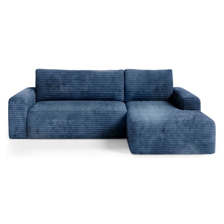 Divano Letto con Penisola blu Contenitore Reclinabile 268x163 cm, Cuscini Sfoderabili - Folgarida