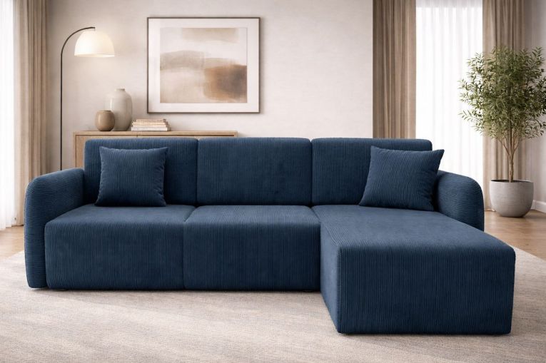 Divano Letto con Penisola blu Contenitore Reversibile 245x185 cm, Reclinabile - Ranco