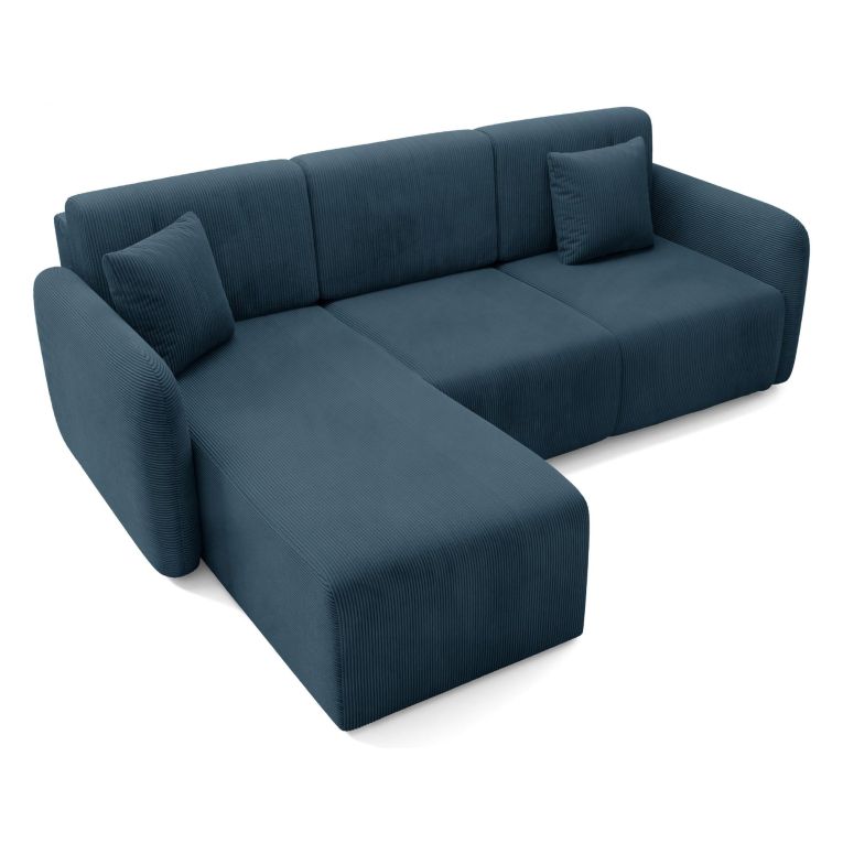 Divano Letto con Penisola blu Contenitore Reversibile 245x185 cm, Reclinabile - Ranco