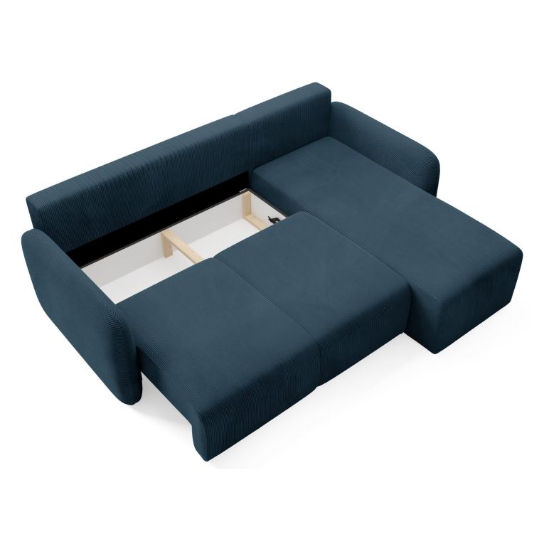 Divano Letto con Penisola blu Contenitore Reversibile 245x185 cm, Reclinabile - Ranco