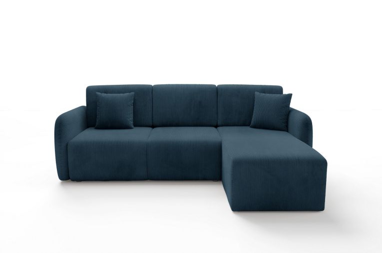 Divano Letto con Penisola blu Contenitore Reversibile 245x185 cm, Reclinabile - Ranco