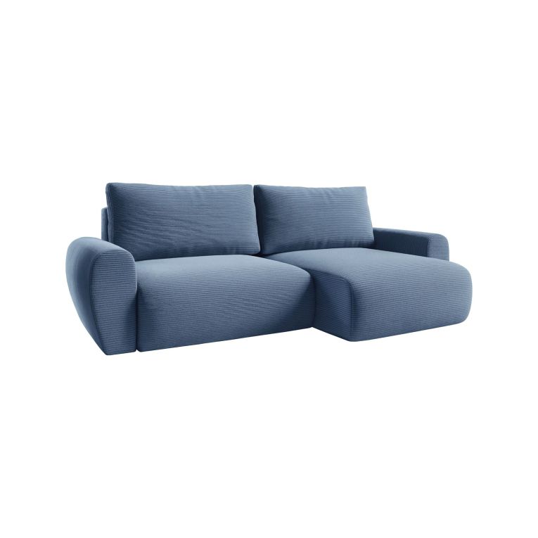 Divano Letto con Penisola blu Contenitore Reversibile 253x153 cm, Reclinabile - Paullo