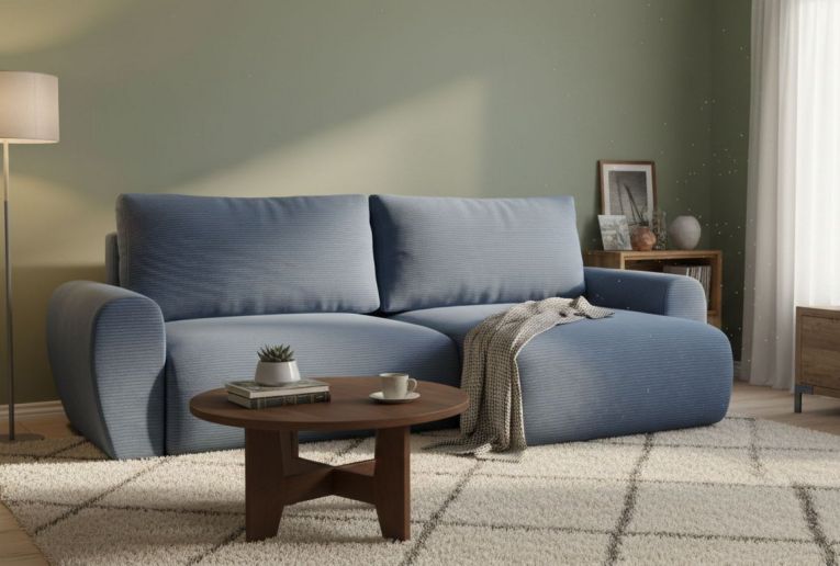Divano Letto con Penisola blu Contenitore Reversibile 253x153 cm, Reclinabile - Paullo