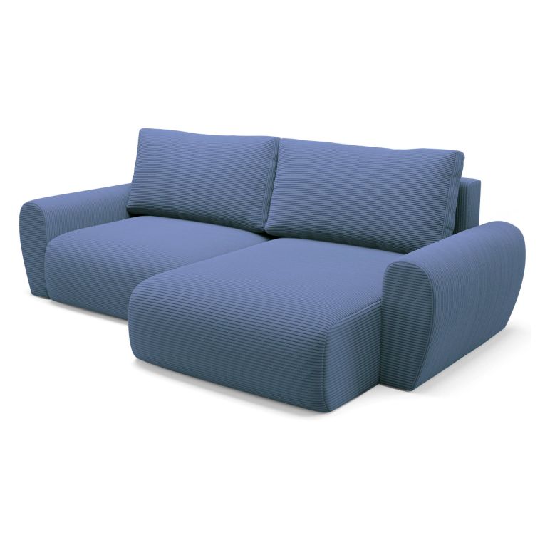 Divano Letto con Penisola blu Contenitore Reversibile 253x153 cm, Reclinabile - Paullo