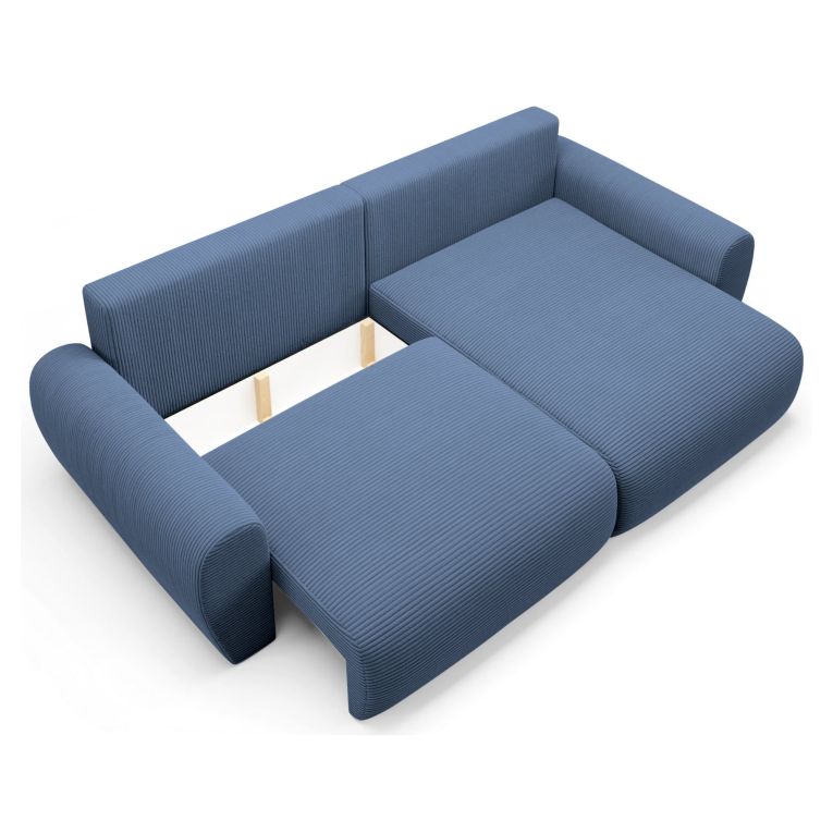 Divano Letto con Penisola blu Contenitore Reversibile 253x153 cm, Reclinabile - Paullo