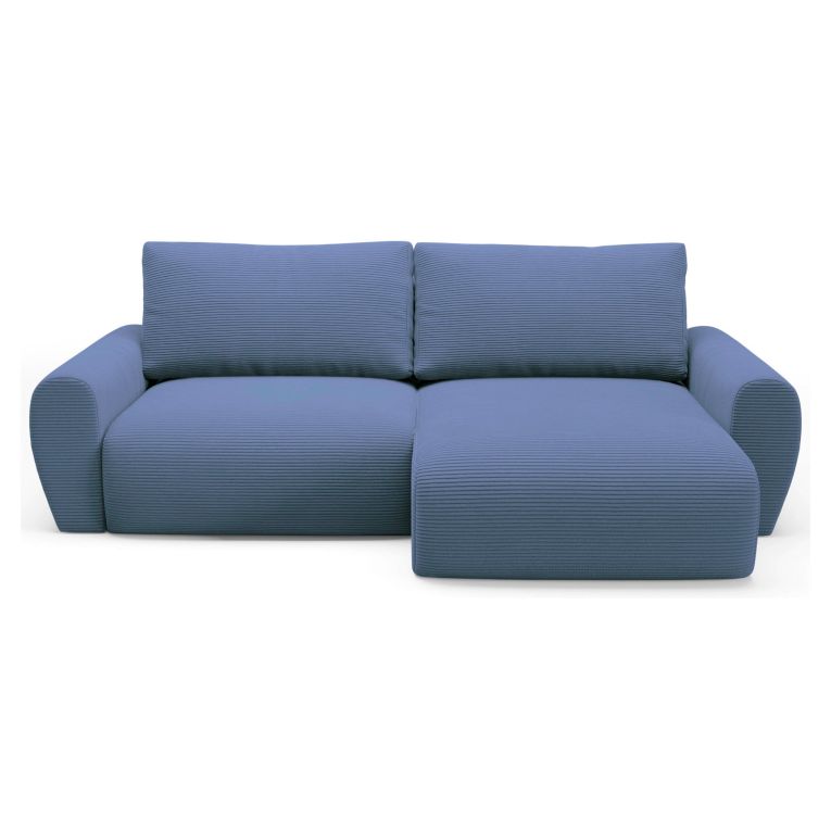 Divano Letto con Penisola blu Contenitore Reversibile 253x153 cm, Reclinabile - Paullo