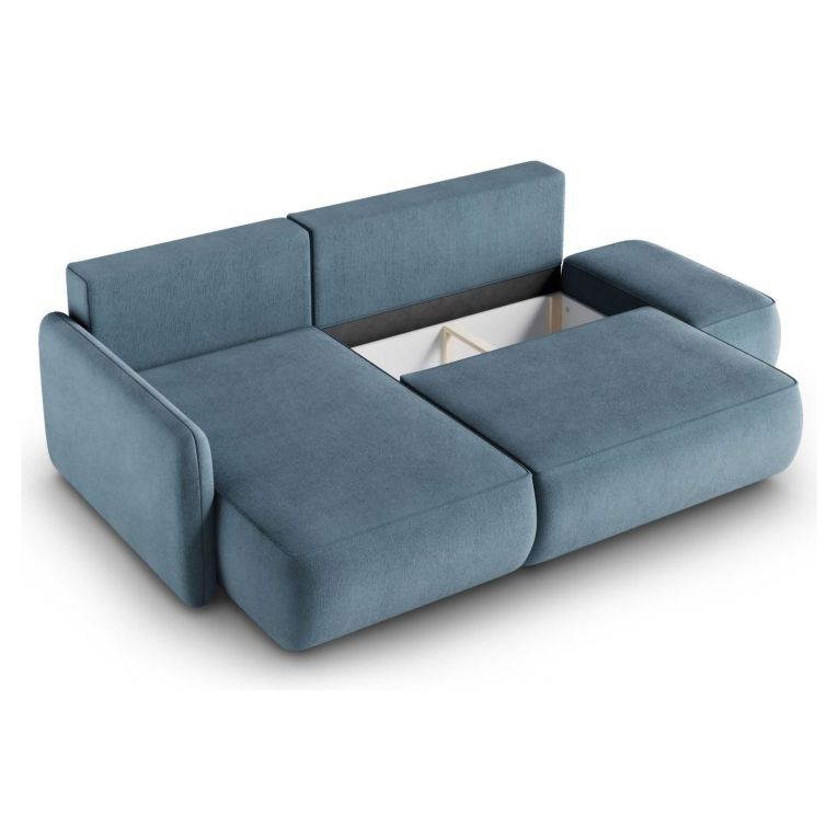 Divano Letto con Penisola blu Petrolio Contenitore Reclinabile 229x148 cm, Cuscini Sfoderabili - Rezzo