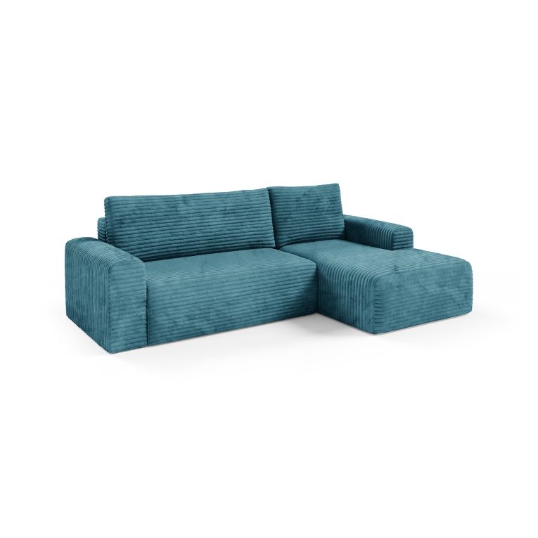 Divano Letto con Penisola blu Petrolio Contenitore Reclinabile 268x163 cm, Cuscini Sfoderabili - Folgarida