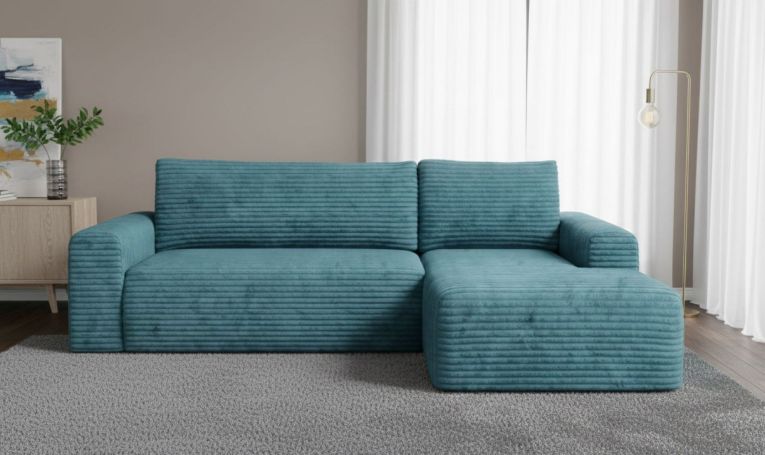 Divano Letto con Penisola blu Petrolio Contenitore Reclinabile 268x163 cm, Cuscini Sfoderabili - Folgarida
