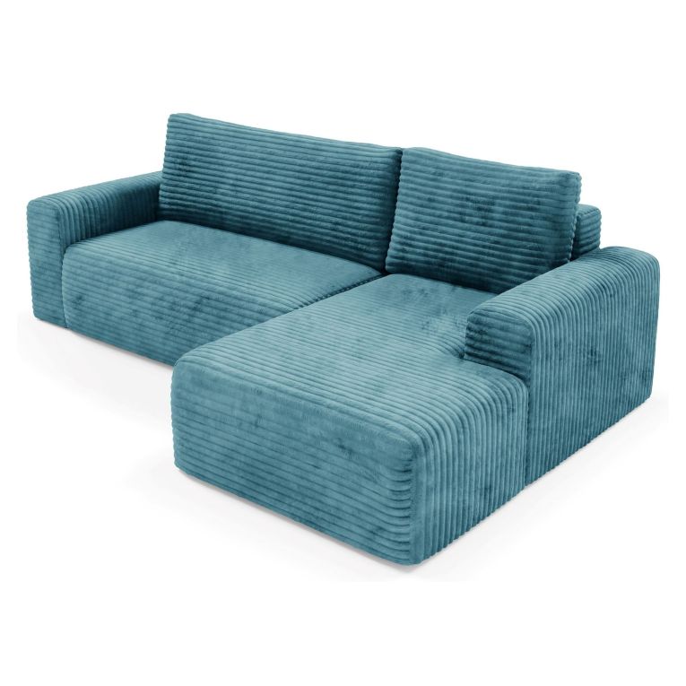 Divano Letto con Penisola blu Petrolio Contenitore Reclinabile 268x163 cm, Cuscini Sfoderabili - Folgarida