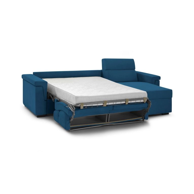 Divano Letto con Penisola blu Sfoderabile Contenitore 285x160 cm, Idrorepellente Multiposizione Trasformabile in Letto Made in Italy - Esca