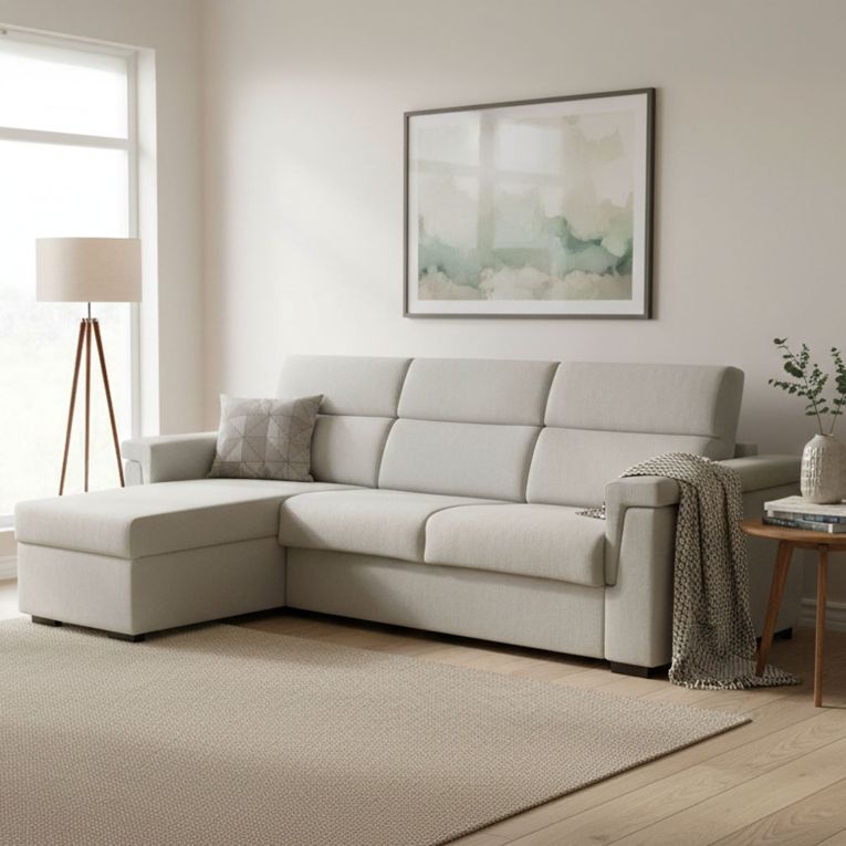 Divano letto con penisola Esca, 285x160 h100 cm, Beige