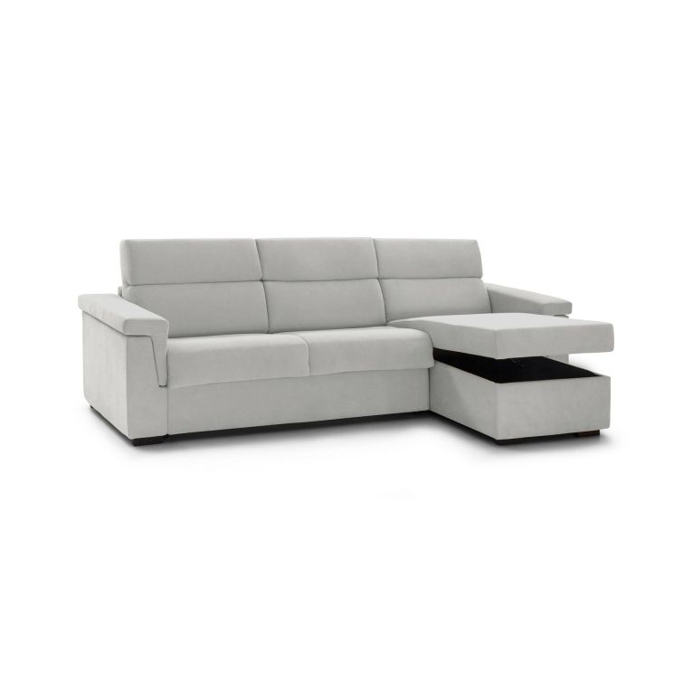 Divano letto con penisola Esca, 285x160 h100 cm, Grigio chiaro