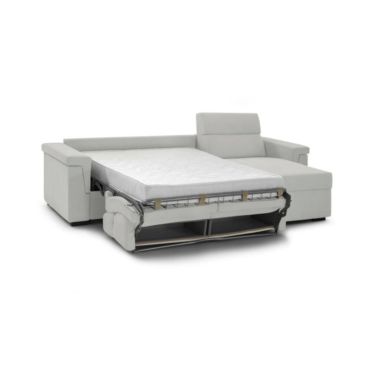 Divano letto con penisola Esca, 285x160 h100 cm, Grigio chiaro