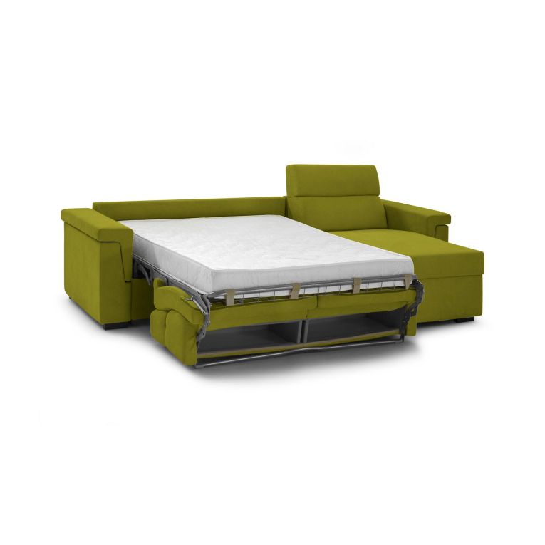 Divano letto con penisola Esca, 285x160 h100 cm, Verde