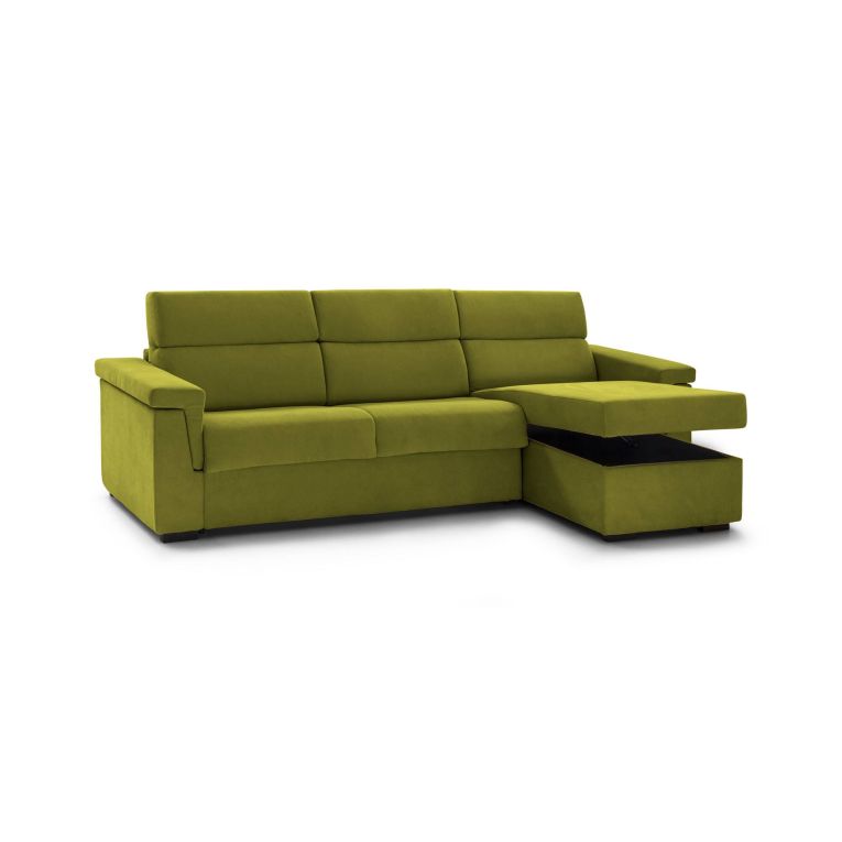 Divano letto con penisola Esca, 285x160 h100 cm, Verde