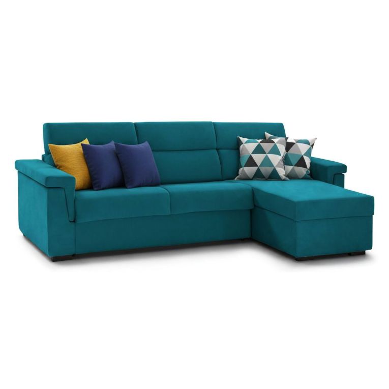Divano letto con penisola Ganzaria, 285x160 h100 cm, Azzurro
