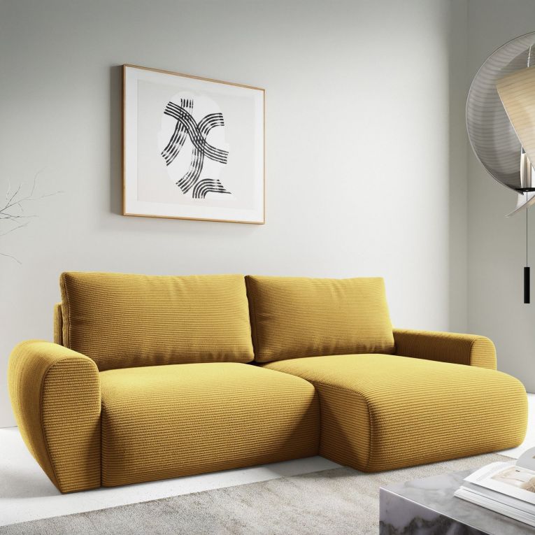 Divano Letto con Penisola Giallo Contenitore Reversibile 253x153 cm, Reclinabile - Paullo