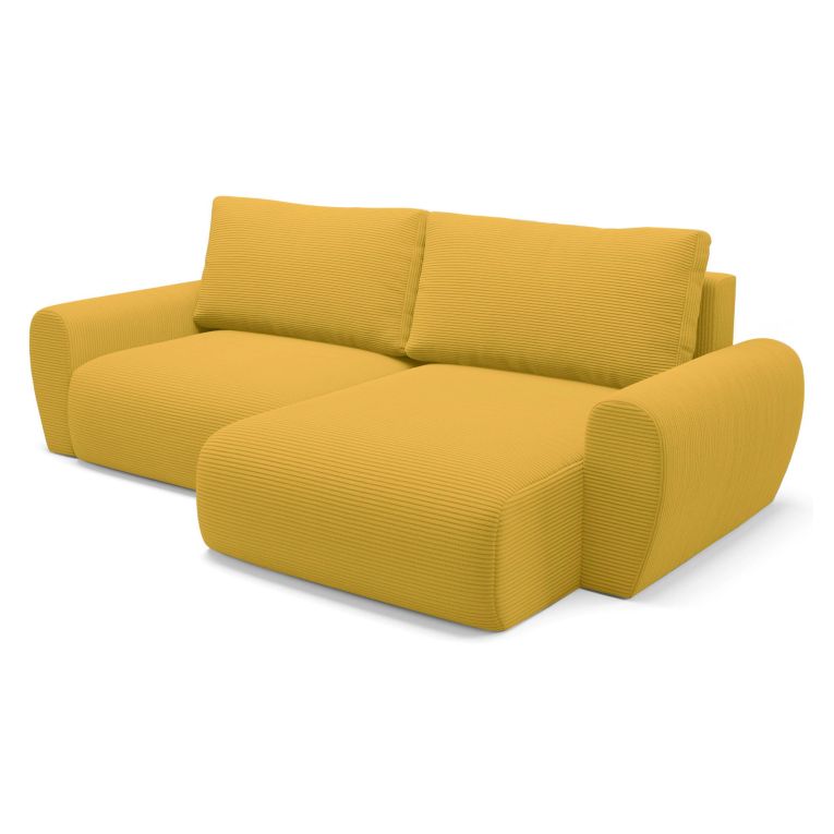 Divano Letto con Penisola Giallo Contenitore Reversibile 253x153 cm, Reclinabile - Paullo