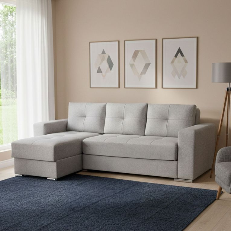 Divano Letto con Penisola Grigio Chiaro Contenitore 236x156 cm, Lavabile - Cesaro