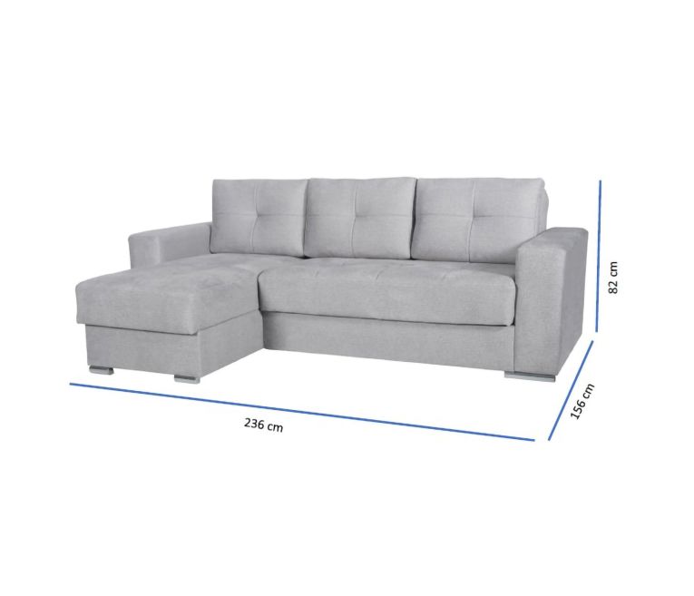 Divano Letto con Penisola Grigio Chiaro Contenitore 236x156 cm, Lavabile - Cesaro