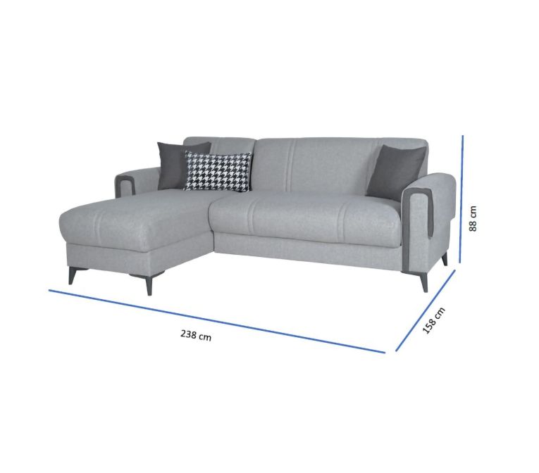 Divano Letto con Penisola Grigio Chiaro Grigio Scuro Contenitore 238x158 cm, Lavabile - Ogna