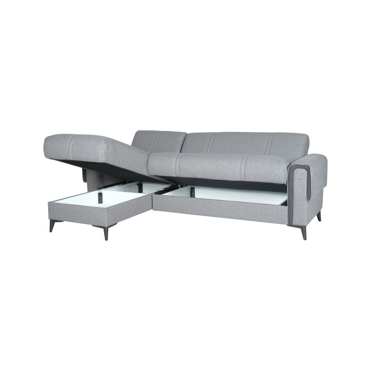 Divano Letto con Penisola Grigio Chiaro Grigio Scuro Contenitore 238x158 cm, Lavabile - Ogna
