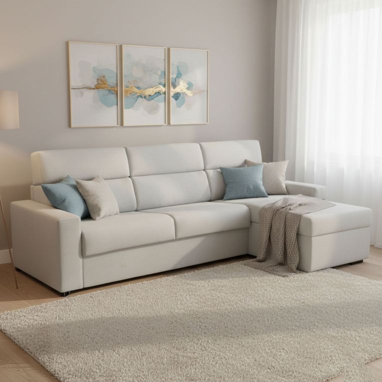 Divano Letto con Penisola Grigio Chiaro Multiposizione Contenitore 280x160 cm, Idrorepellente Sfoderabile Trasformabile in Letto Made in Italy