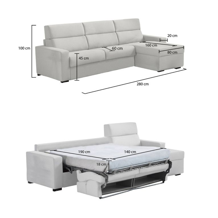 Divano Letto con Penisola Grigio Chiaro Multiposizione Contenitore 280x160 cm, Idrorepellente Sfoderabile Trasformabile in Letto Made in Italy