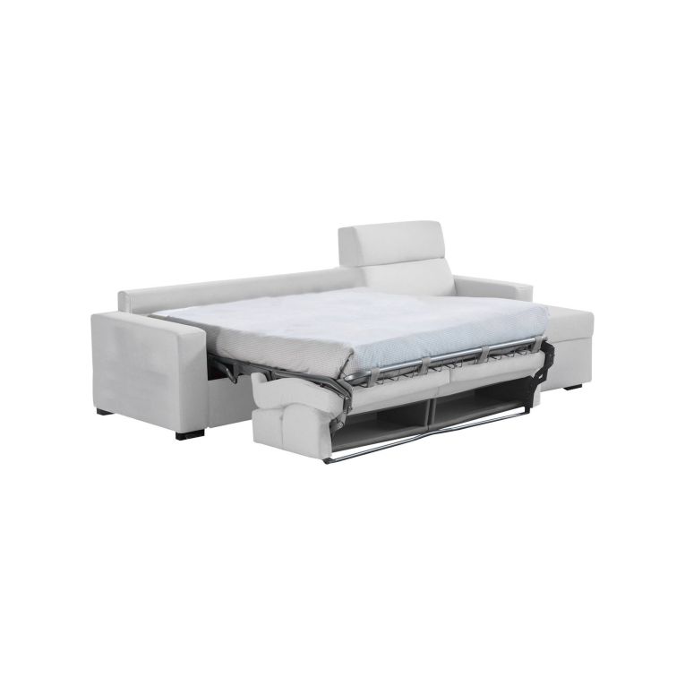 Divano Letto con Penisola Grigio Chiaro Multiposizione Contenitore 280x160 cm, Idrorepellente Sfoderabile Trasformabile in Letto Made in Italy