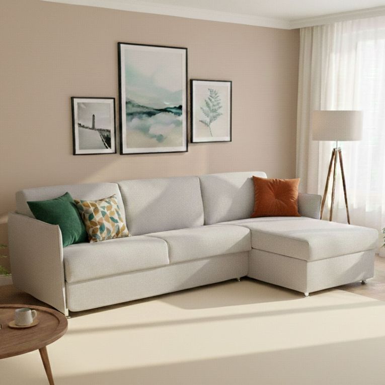 Divano Letto con Penisola Grigio Chiaro Sfoderabile Contenitore 260x160 cm, Idrorepellente Multiposizione Trasformabile in Letto Made in Italy - Scordia