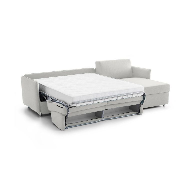 Divano Letto con Penisola Grigio Chiaro Sfoderabile Contenitore 260x160 cm, Idrorepellente Multiposizione Trasformabile in Letto Made in Italy - Scordia