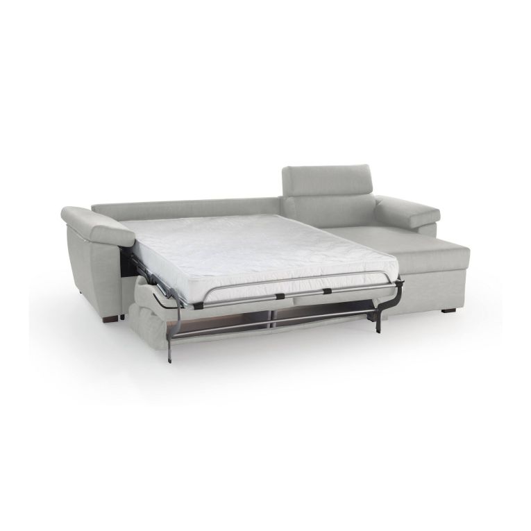 Divano Letto con Penisola Grigio Chiaro Sfoderabile Contenitore 285x160 cm, Idrorepellente Multiposizione Trasformabile in Letto Made in Italy