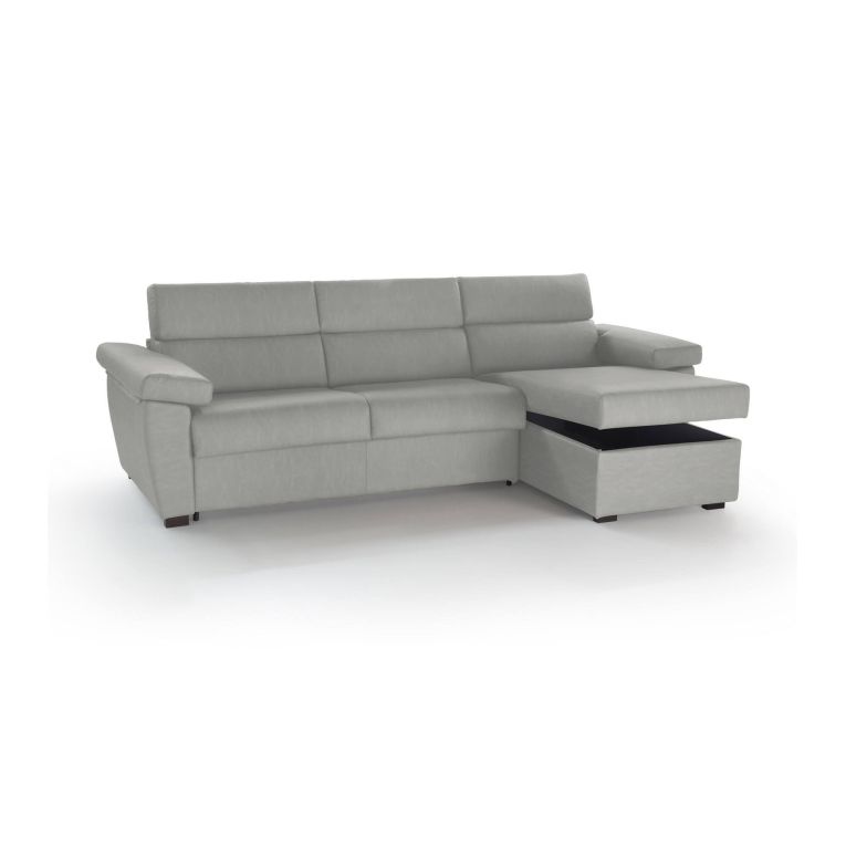 Divano Letto con Penisola Grigio Chiaro Sfoderabile Contenitore 285x160 cm, Idrorepellente Multiposizione Trasformabile in Letto Made in Italy
