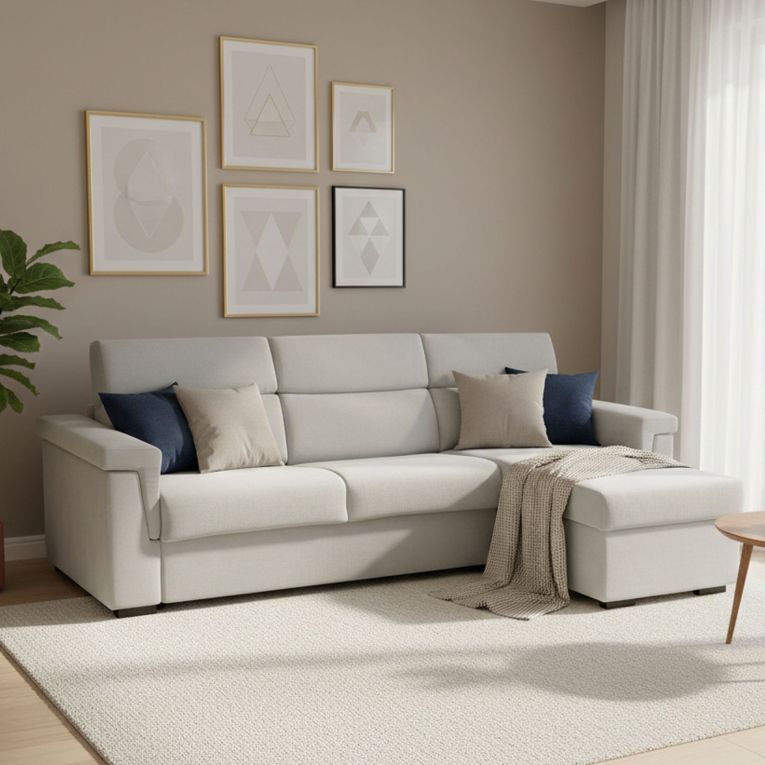 Divano Letto con Penisola Grigio Chiaro Sfoderabile Contenitore 285x160 cm, Idrorepellente Rialzato da Terra Multiposizione Trasformabile in Letto