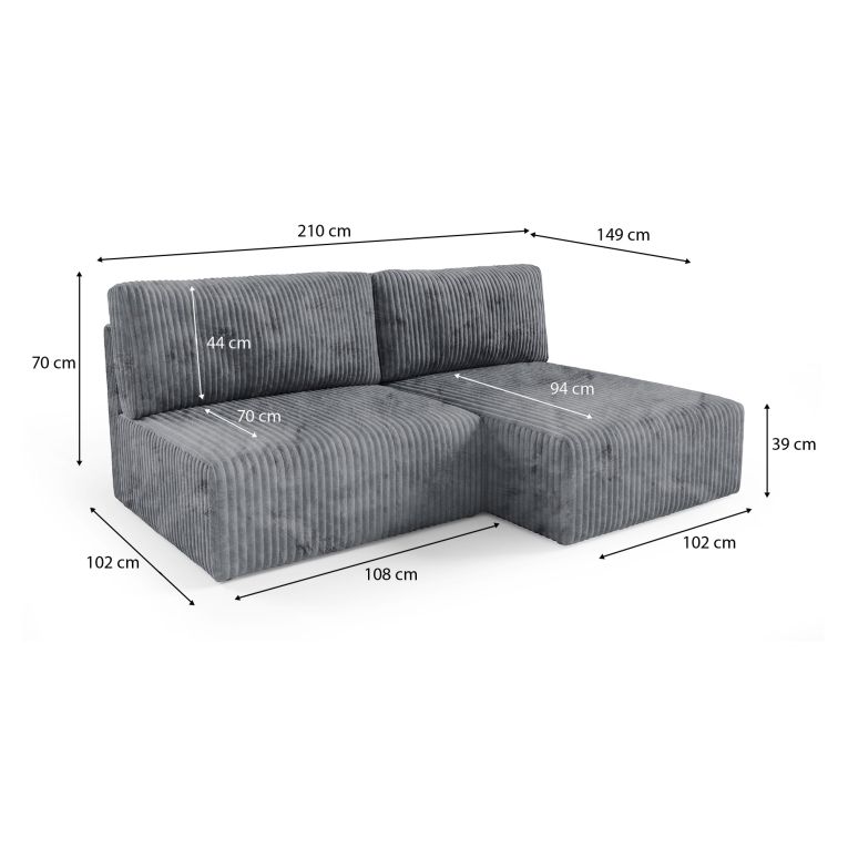 Divano Letto con Penisola Grigio Contenitore Cuscini Sfoderabili 210x149 cm, Reclinabile - Pergola