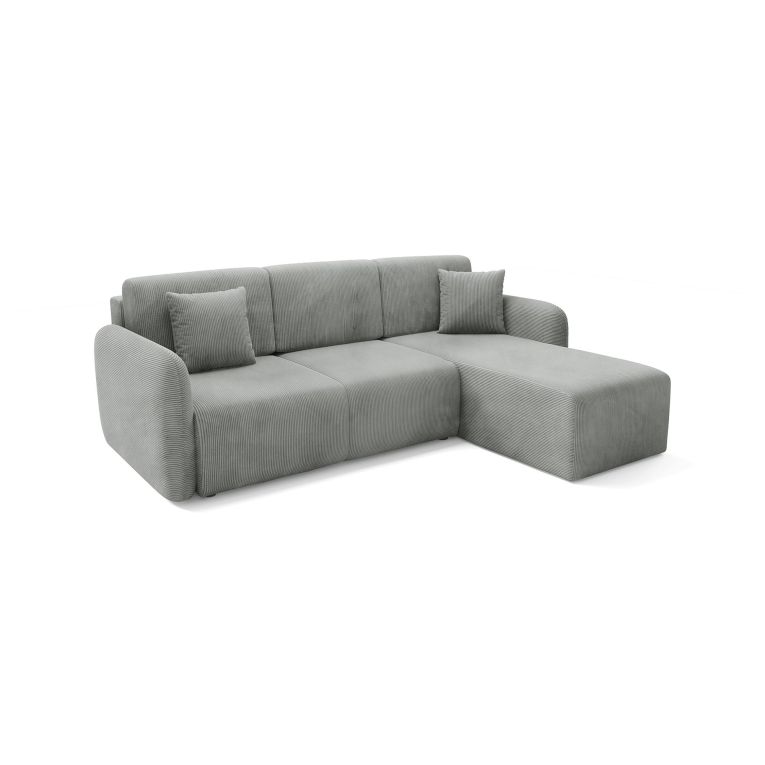 Divano Letto con Penisola Grigio Contenitore Cuscini Sfoderabili 245x185 cm, Reclinabile - Ranco