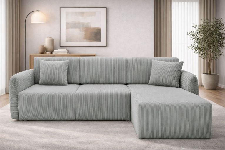 Divano Letto con Penisola Grigio Contenitore Cuscini Sfoderabili 245x185 cm, Reclinabile - Ranco