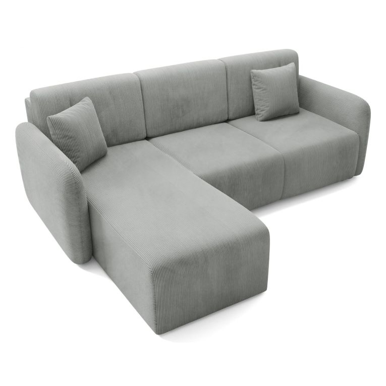 Divano Letto con Penisola Grigio Contenitore Cuscini Sfoderabili 245x185 cm, Reclinabile - Ranco