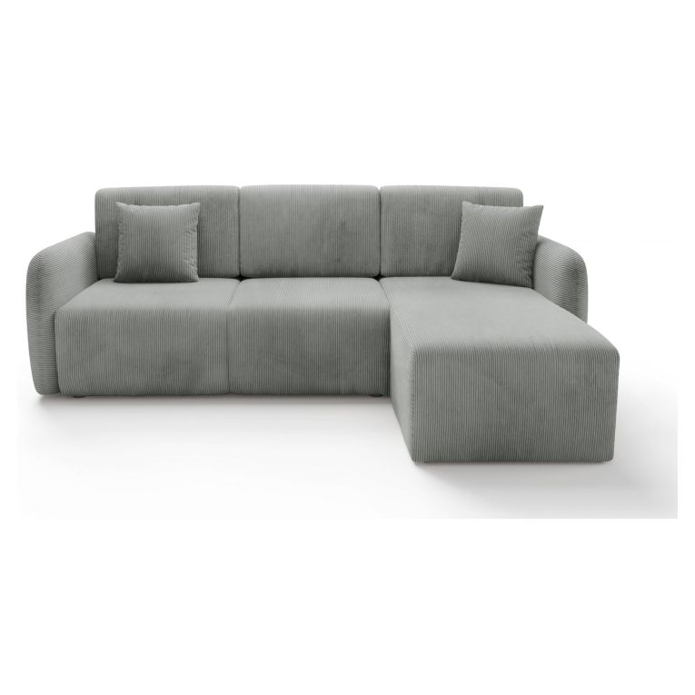 Divano Letto con Penisola Grigio Contenitore Cuscini Sfoderabili 245x185 cm, Reclinabile - Ranco
