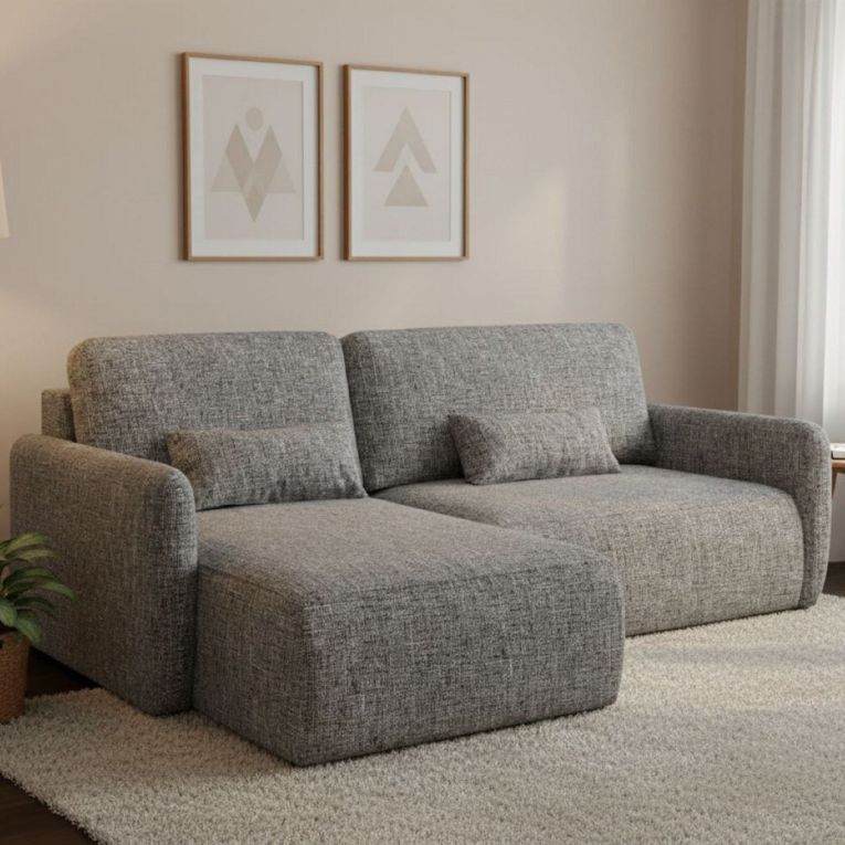 Divano Letto con Penisola Grigio Contenitore Reclinabile 207x148 cm, Reversibile - Pagno