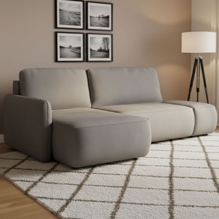 Divano Letto con Penisola Grigio Contenitore Reclinabile 229x148 cm, Cuscini Sfoderabili - Rezzo