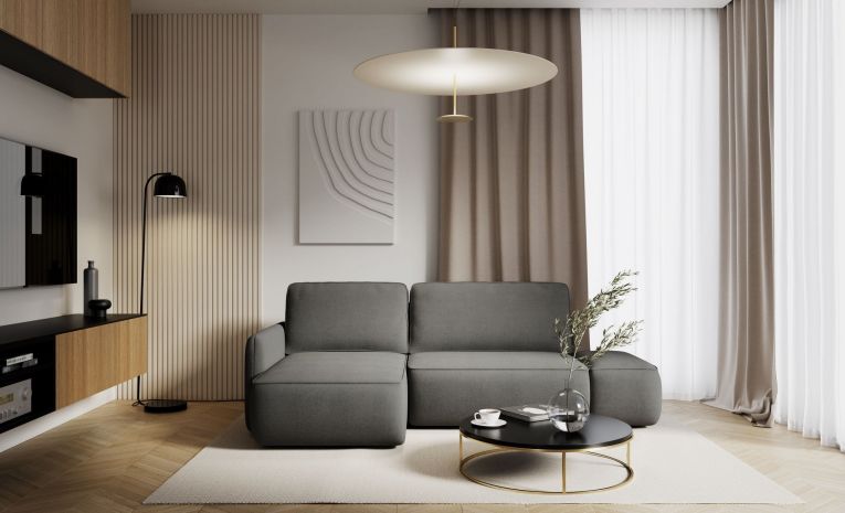 Divano Letto con Penisola Grigio Contenitore Reclinabile 229x148 cm, Cuscini Sfoderabili - Rezzo