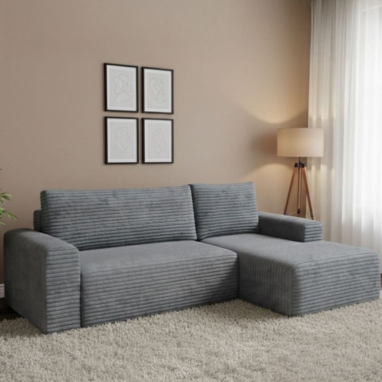 Divano Letto con Penisola Grigio Contenitore Reclinabile 268x163 cm, Cuscini Sfoderabili - Folgarida