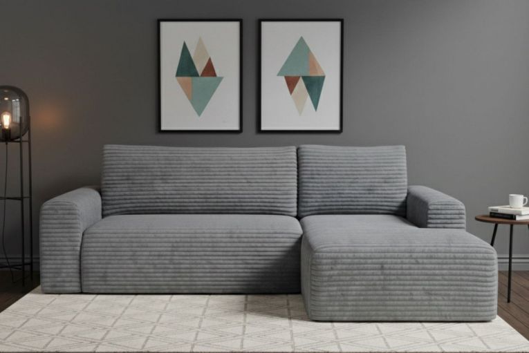 Divano Letto con Penisola Grigio Contenitore Reclinabile 268x163 cm, Cuscini Sfoderabili - Folgarida