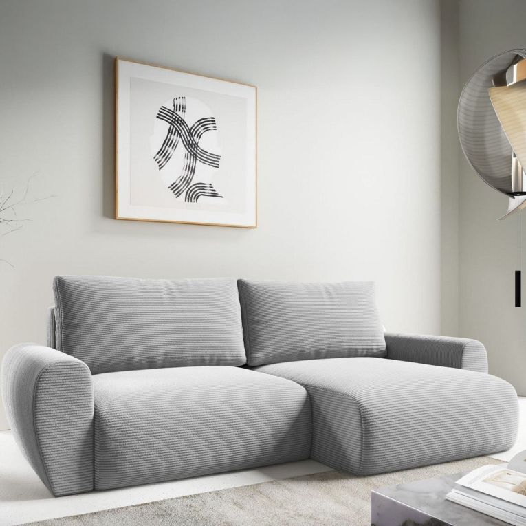 Divano Letto con Penisola Grigio Contenitore Reversibile 253x153 cm, Reclinabile - Paullo